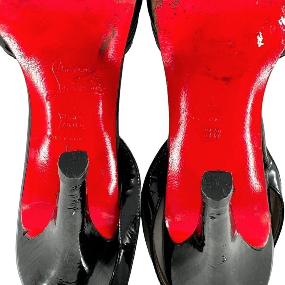 Christian Louboutin Black Leather & Patent Slingback Heels Size 38 Pumps - Picture 11 of 12
